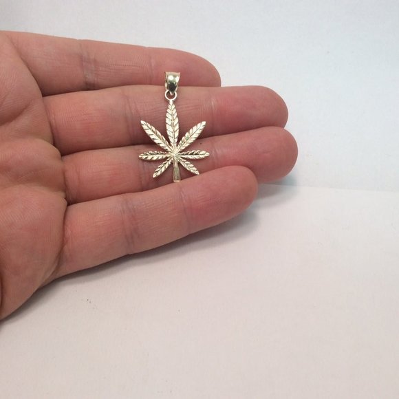 Marijuana Weed Leaf Kush Pot Cannabis 10k Yellow Solid Real Diamond Cuts Gold C - Picture 5 of 7